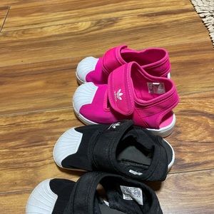 2 pairs of Adidas Sandals and Combat Boots